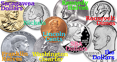 Sacagawea Dollars, Kennedy Half Dollars and Lincoln Cents